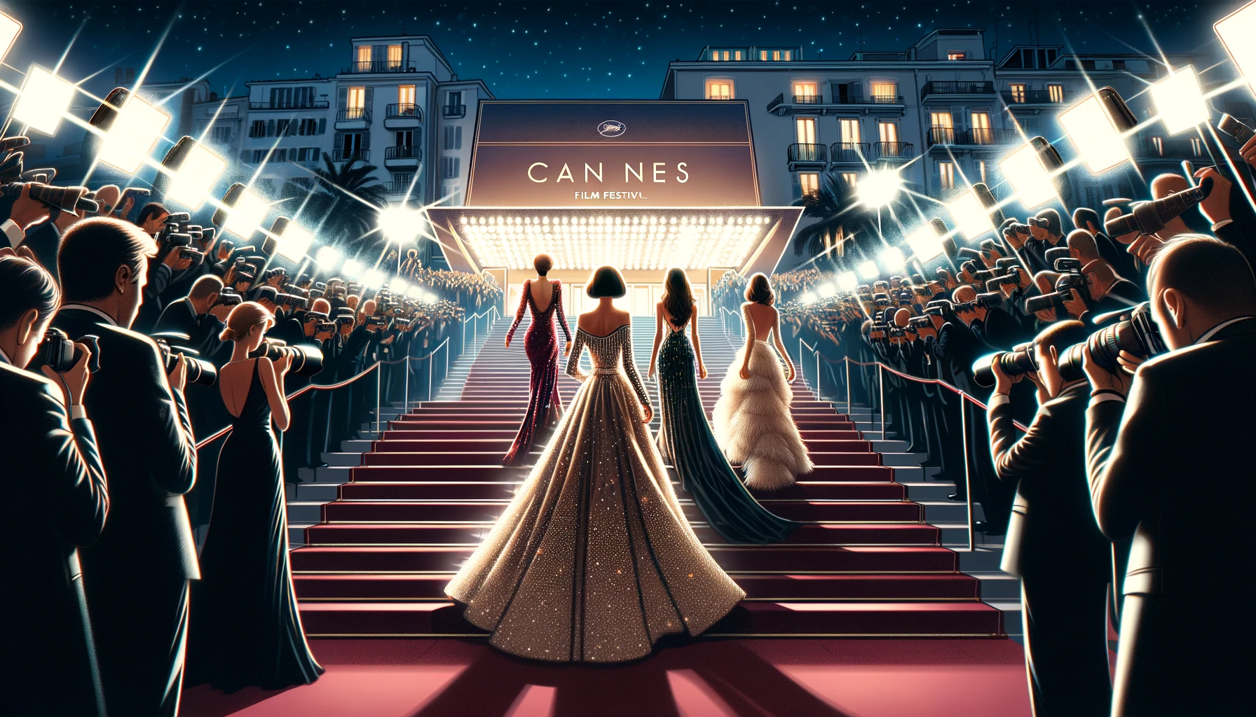Starlets in haute couture dresses ascend the steps of Cannes